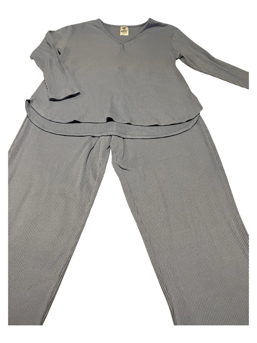 Cozy Ribbed Long-Sleeve Top & Pants Lounge Set - Light Blue